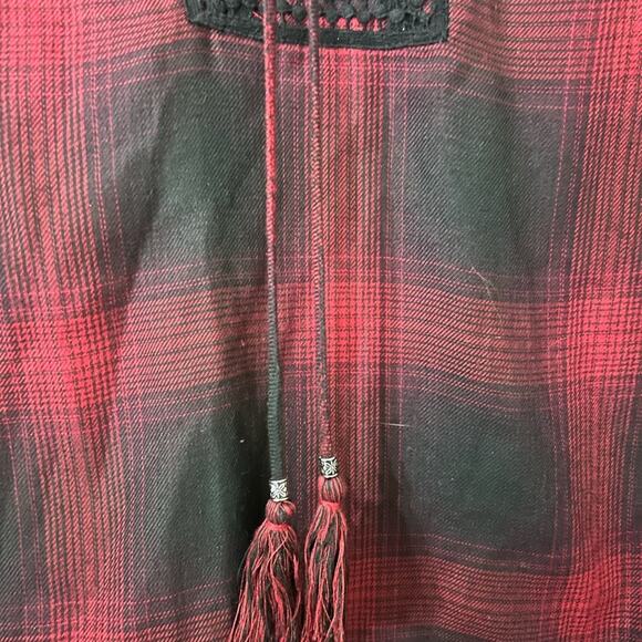Knox Rose BOHO style red/black plaid blouse size small - Picture 5 of 10
